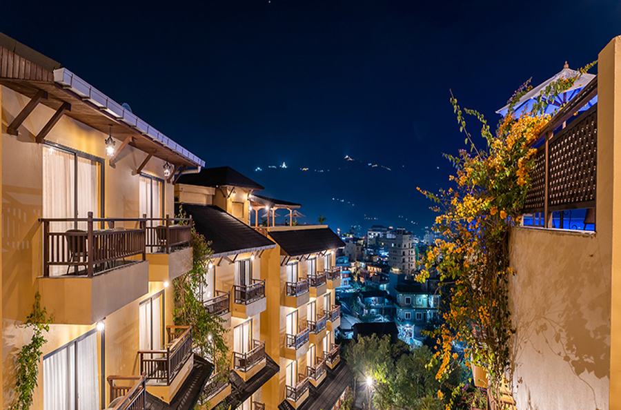 Nomad Basecamp Nepal exterior at night