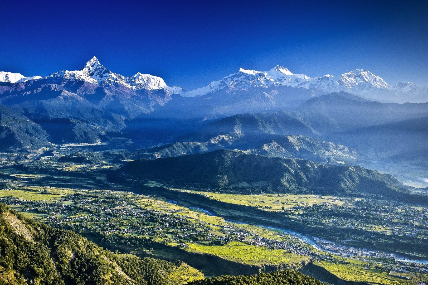 Annapurna mountain range view from Pokhara Nepal