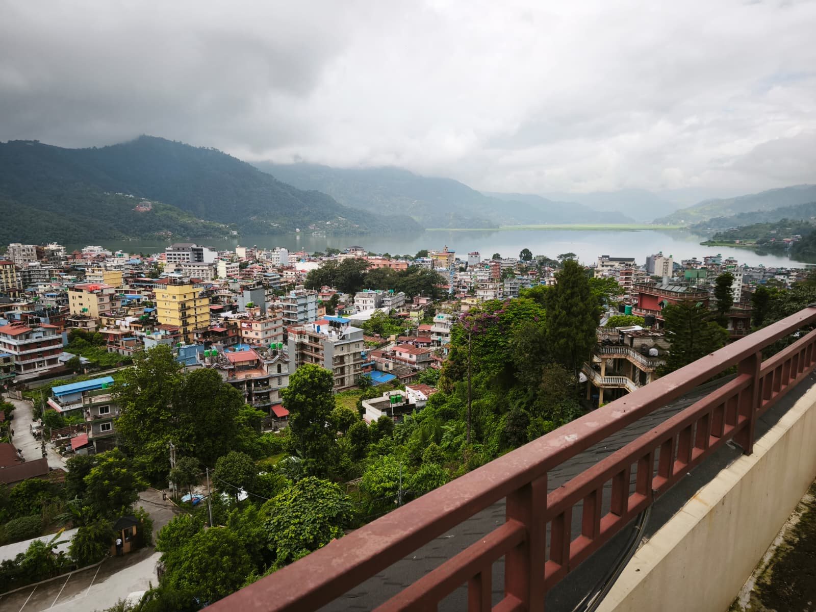 Balcony view of Pokhara lakeside street Nepal