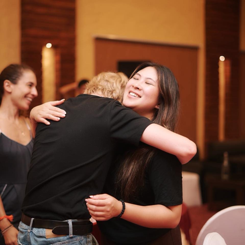 Digital nomads hugging at Nomad Basecamp Pokhara Nepal