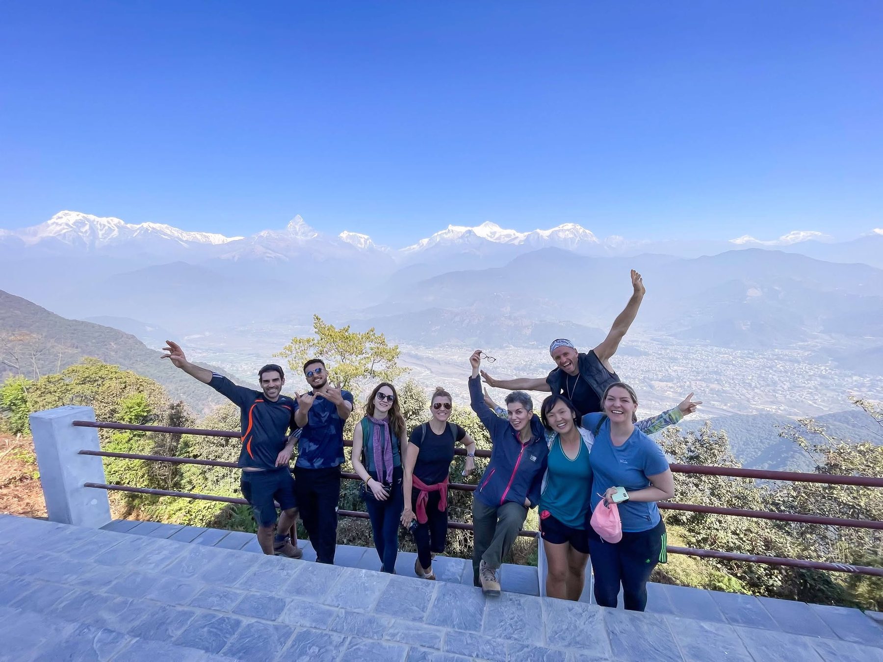 Digital nomads on rooftop with mountain view Pokhara Nepal