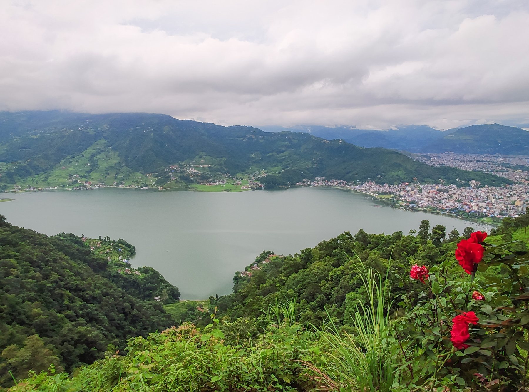 Golden hour view over Pokhara valley Nepal